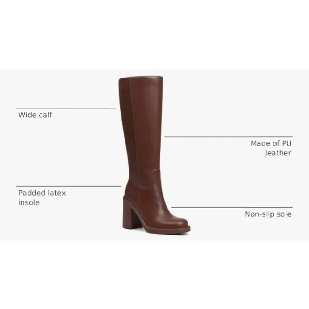 Bw. MSRP $62 NWOB UACLLCAU BROWN WIDE CALF SQUARE TOE PLATFORM BOOTS ♡SIZE 8.5♡